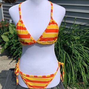 Yellow & Orange Striped String Bikini